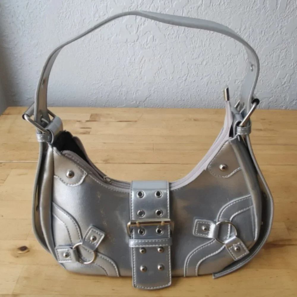Silver Faux Leather Shoulder Bag